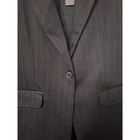 NWT Pinstriped Knit Blazer Women's Sz 8 One Button Black Pockets Career Classic - Picture 9 of 15